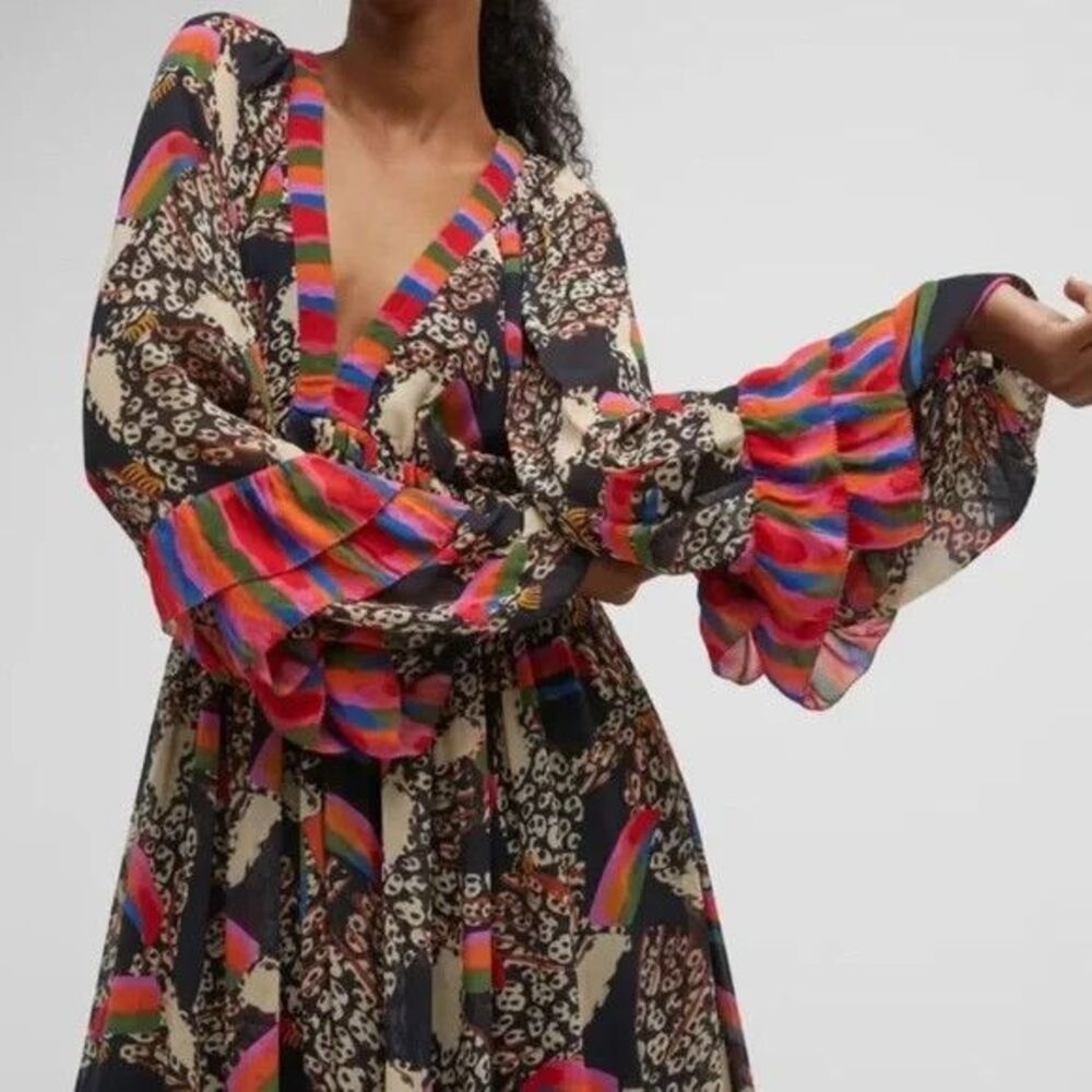 Farm Rio Maxi, Leopard Toucan, Relaxed, Long Sleeve, Medium, New! Retail $315 - Picture 5 of 8